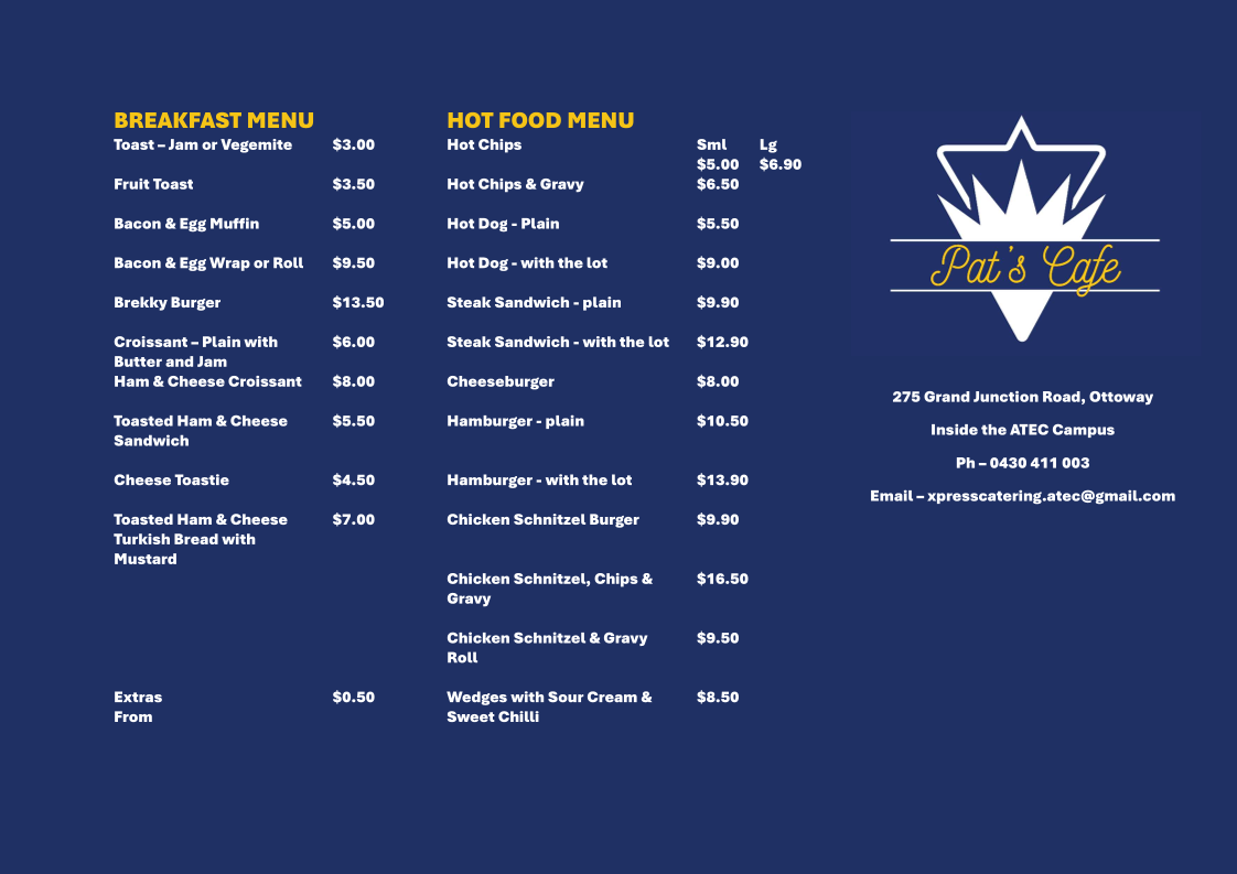 Menu, Xpress Catering (Pat's Cafe)