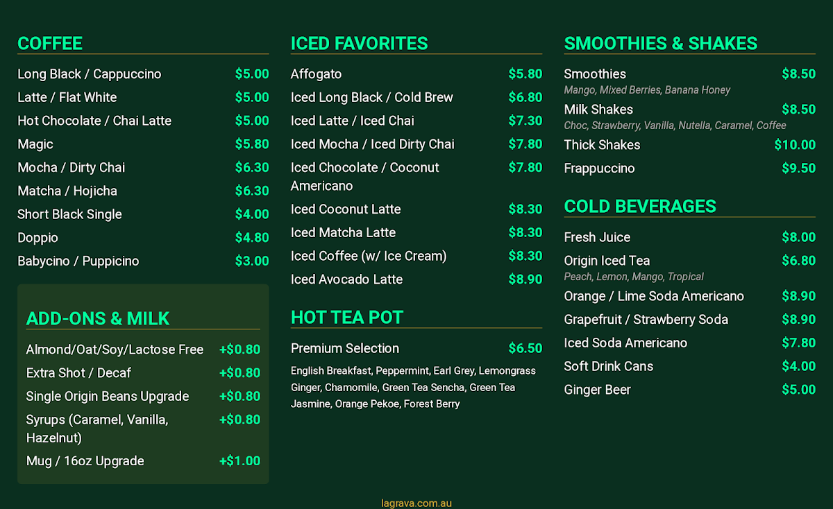 Menu, La Grava