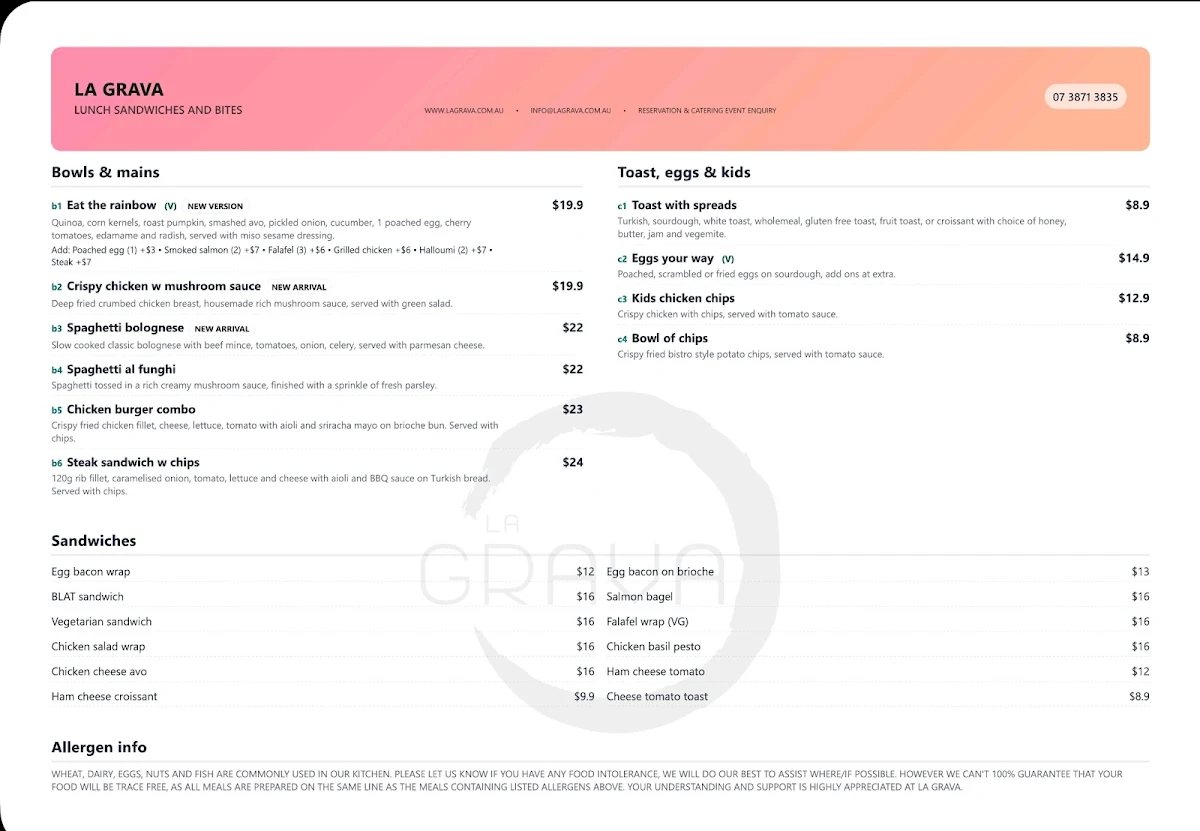 Menu, La Grava