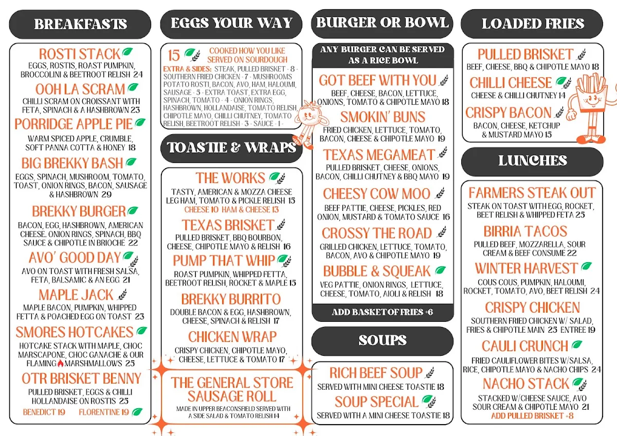 Menu, Over the Road Gembrook