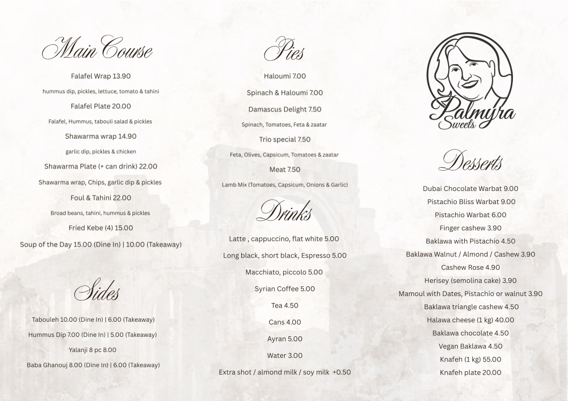 Menu, Trio - Palmyra