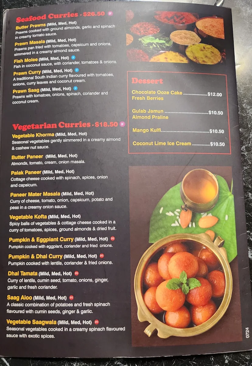 Menu, Rangoli Indian Restaurant