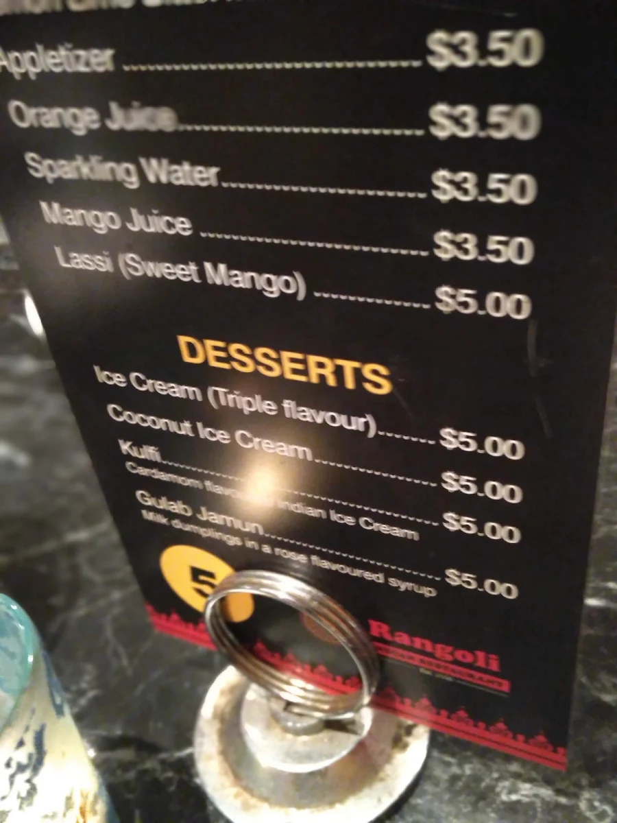Menu, Rangoli Indian Restaurant