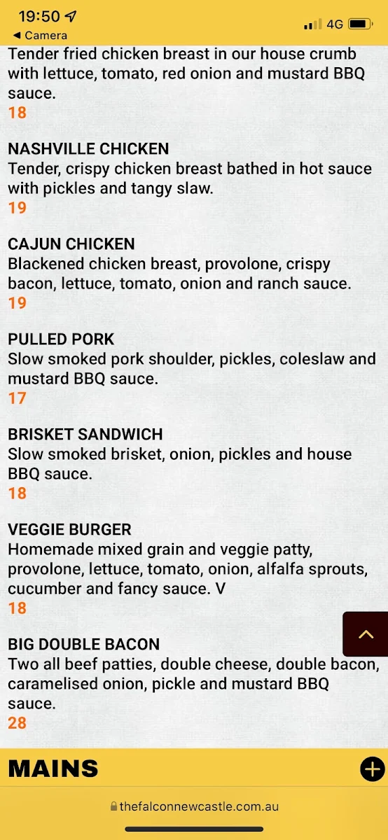 Menu, The Falcon Restaurant