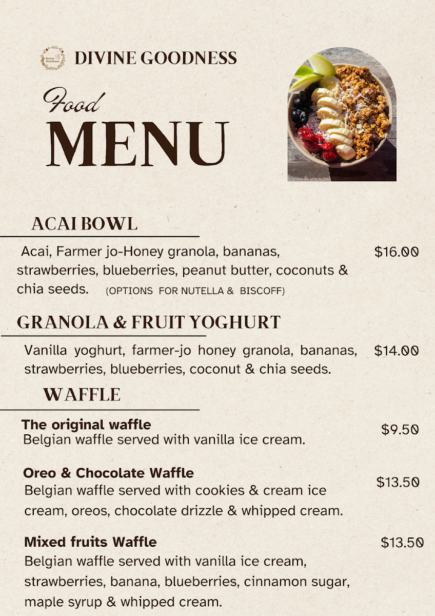 Menu, Divine Goodness