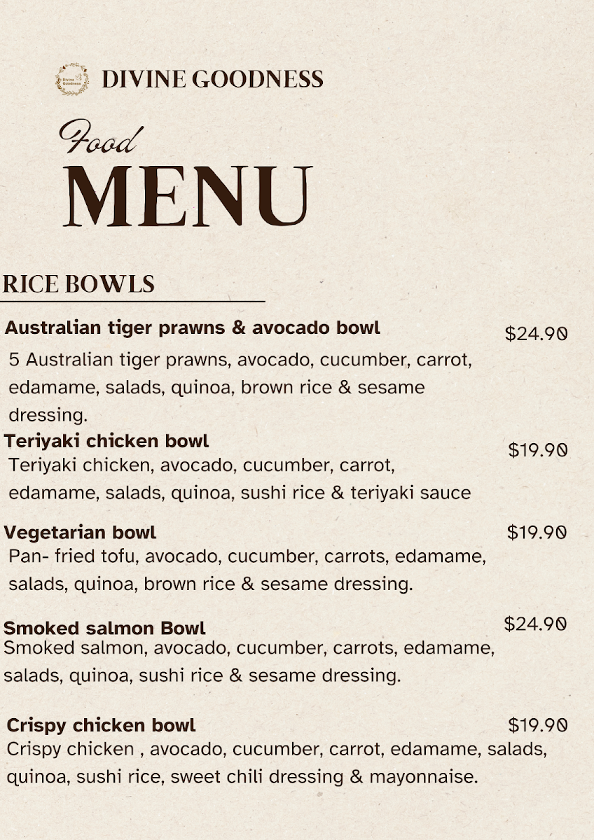 Menu, Divine Goodness