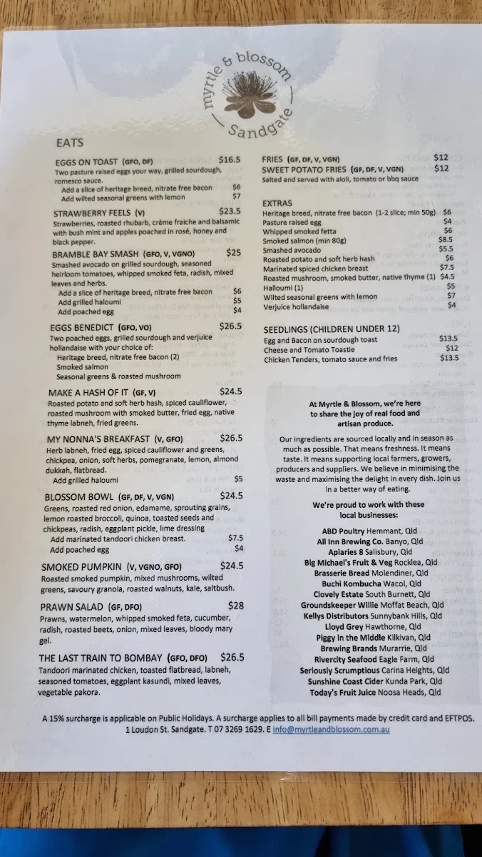 Menu, Myrtle & Blossom