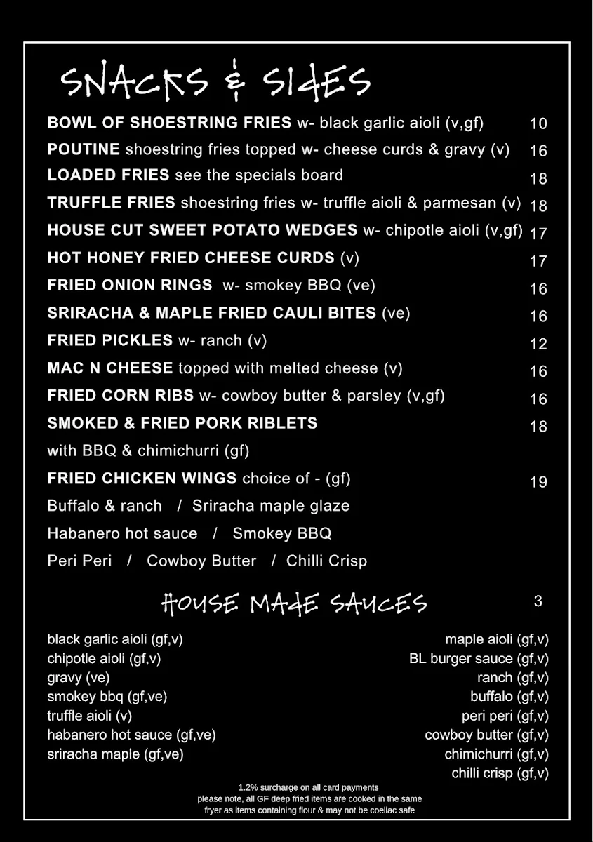 Menu, Bar Luca