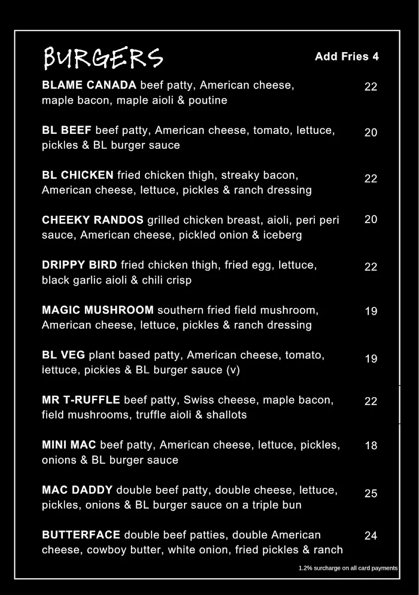 Menu, Bar Luca