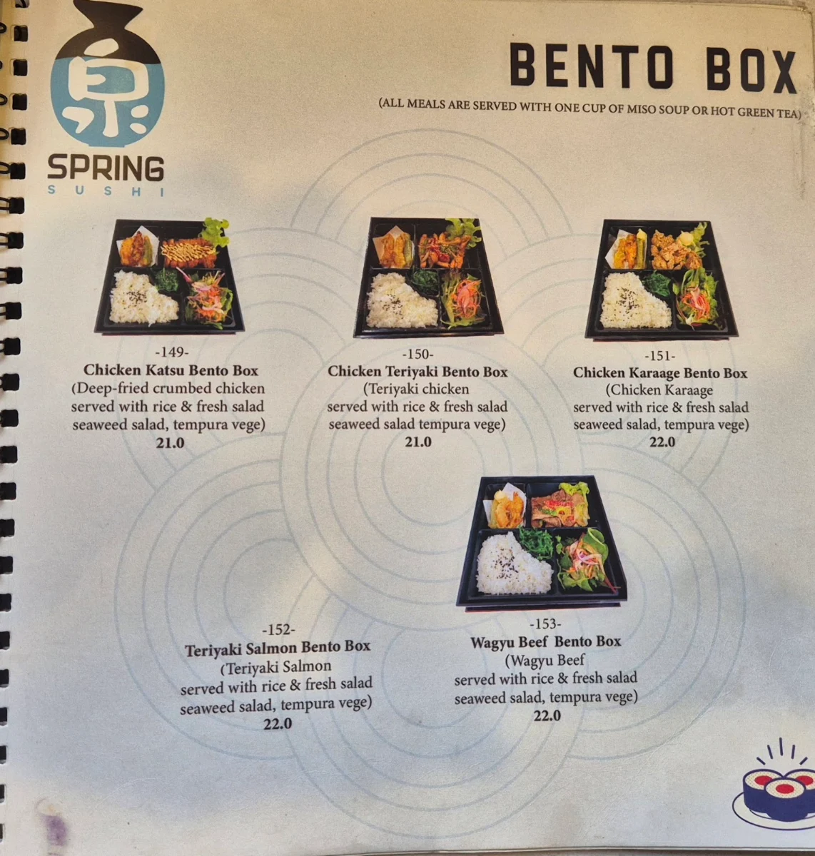Menu, Spring Sushi