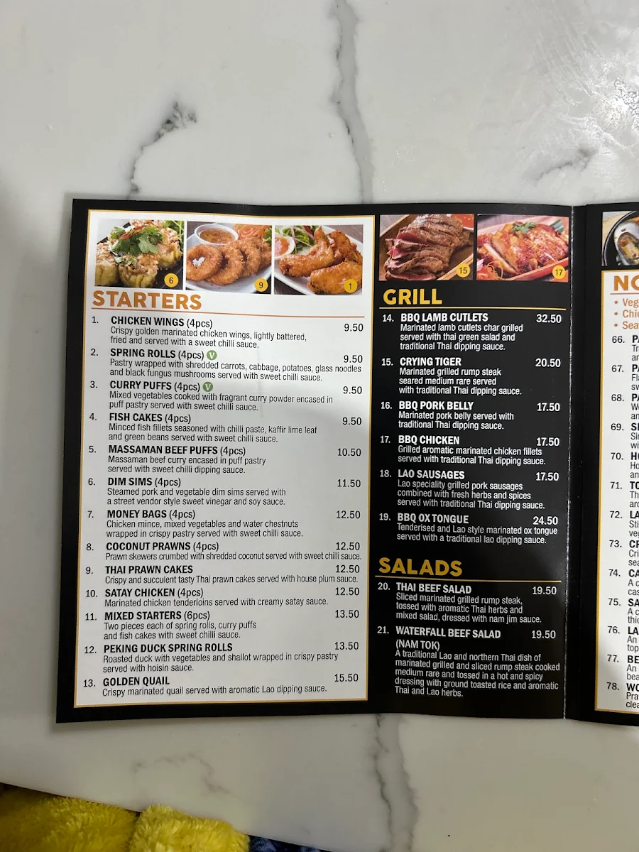 Menu, Willow Thai Restaurant