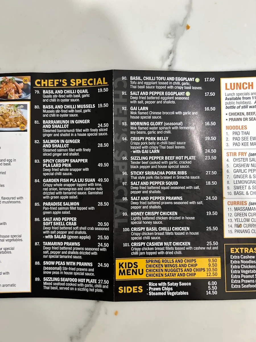 Menu, Willow Thai Restaurant
