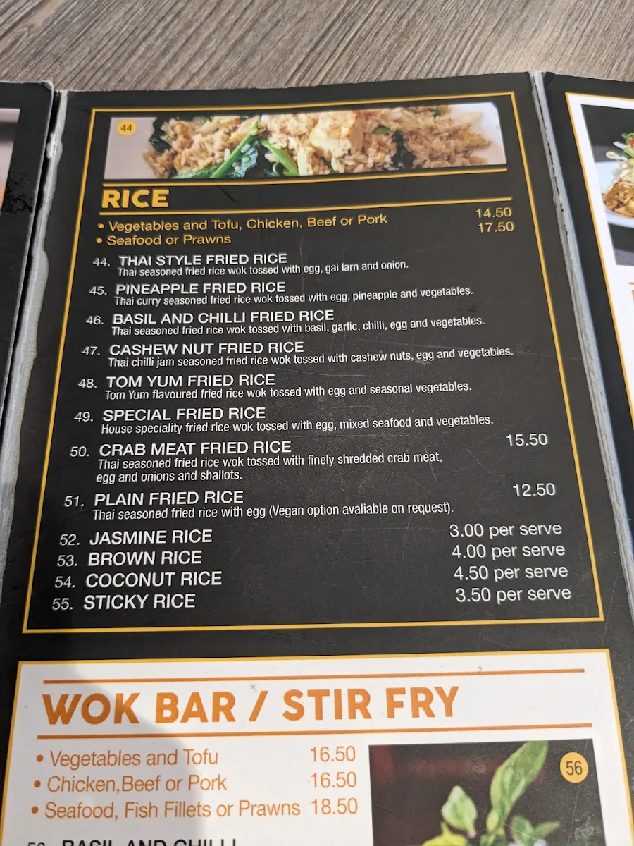 Menu, Willow Thai Restaurant
