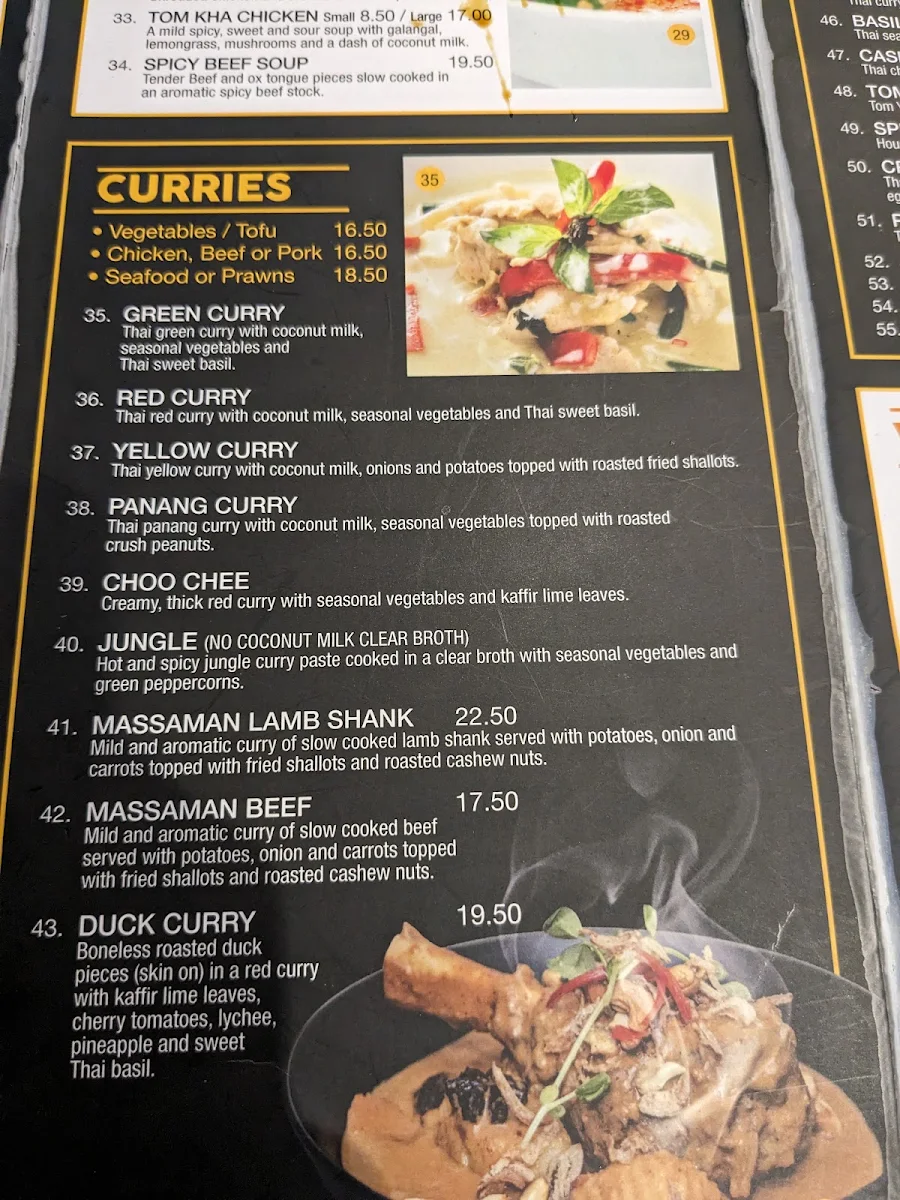 Menu, Willow Thai Restaurant