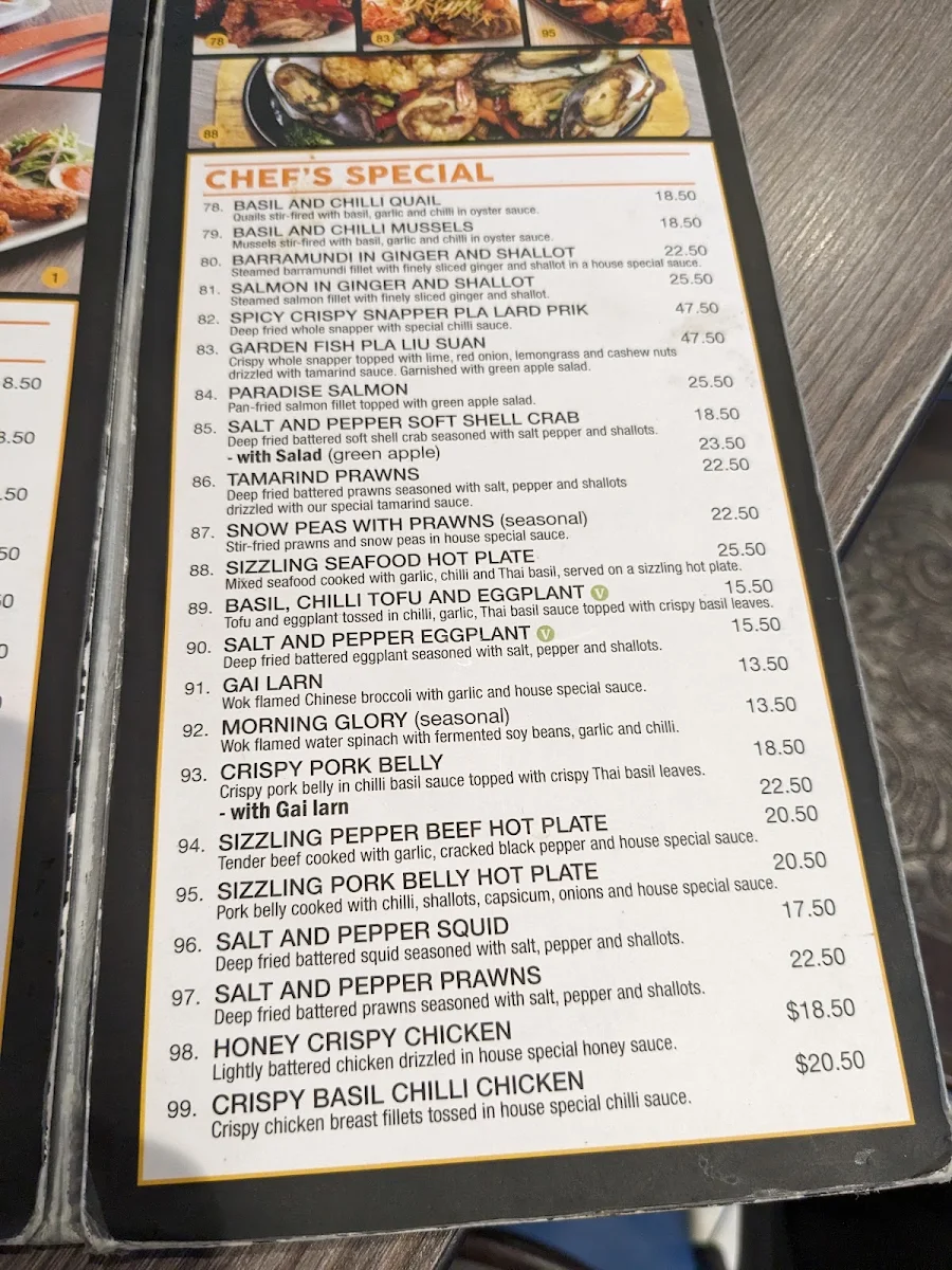 Menu, Willow Thai Restaurant
