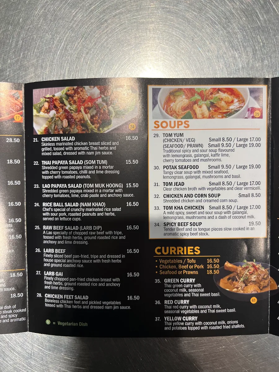 Menu, Willow Thai Restaurant