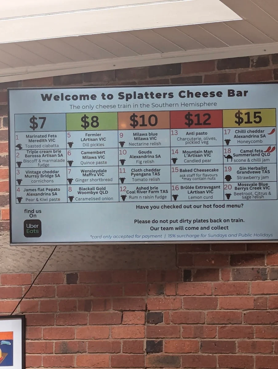 Menu, Splatters Cheese Bar West Melbourne