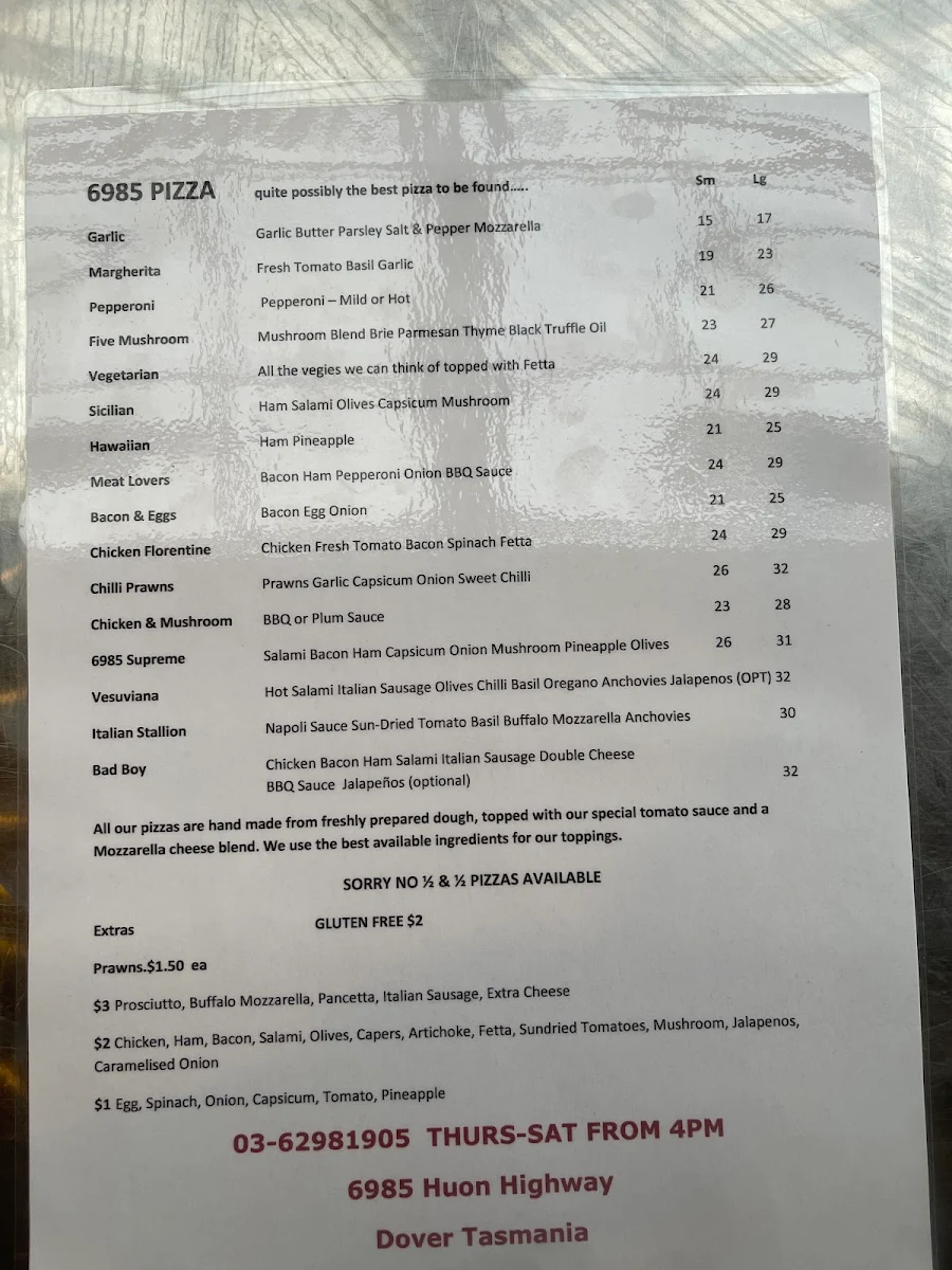 Menu, Post Office 6985
