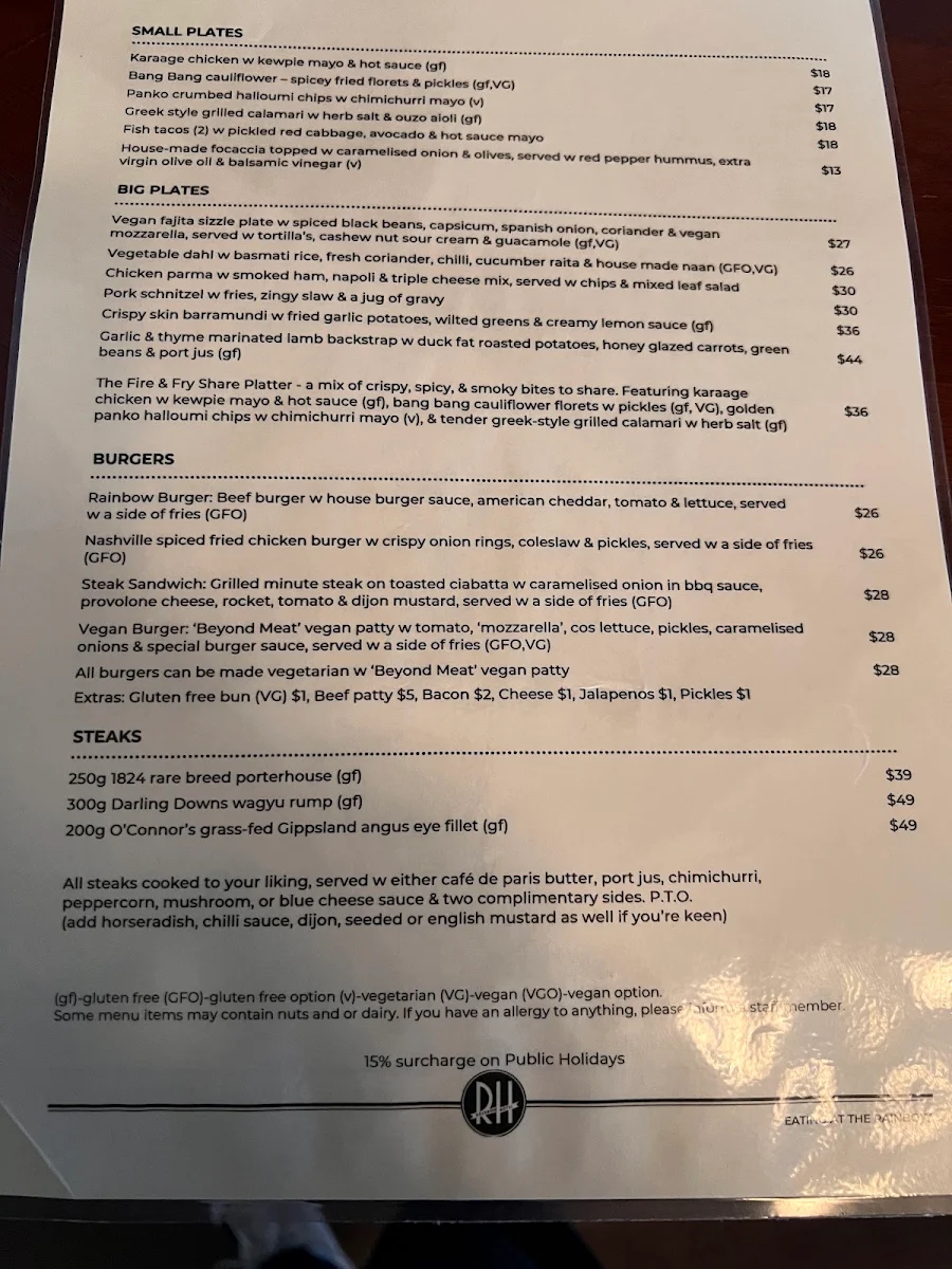 Menu, The Rainbow Hotel