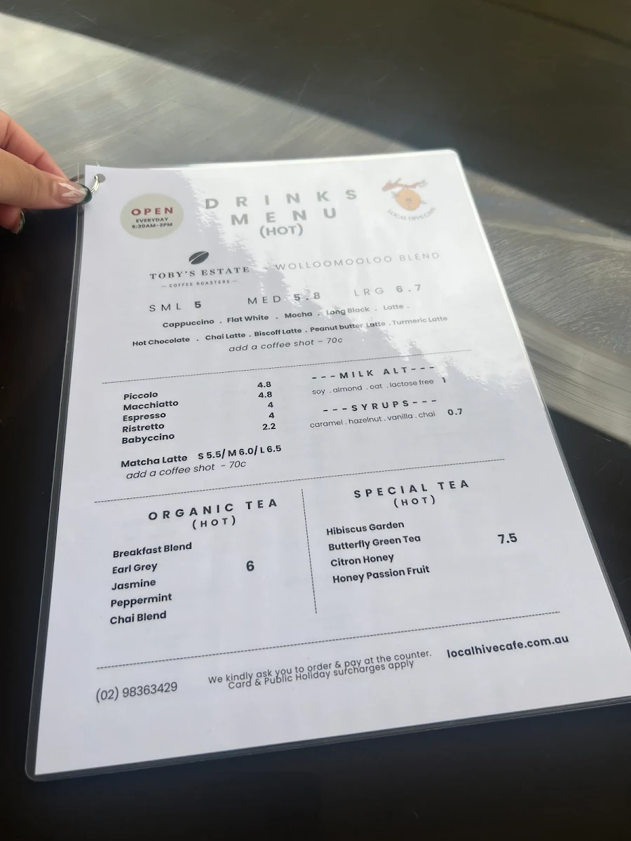 Menu, Local Hive Cafe