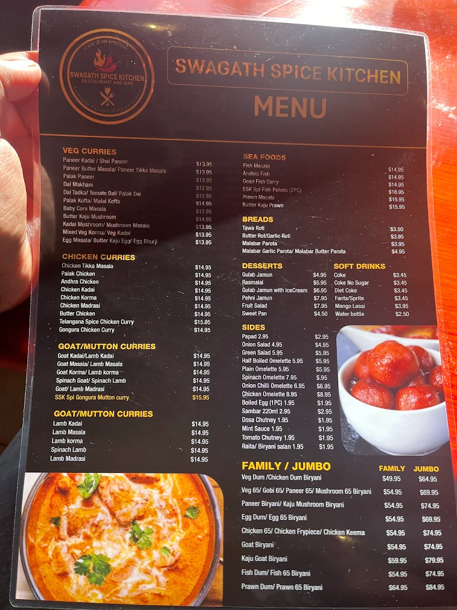 Menu, Swagath Spice Kitchen coburg