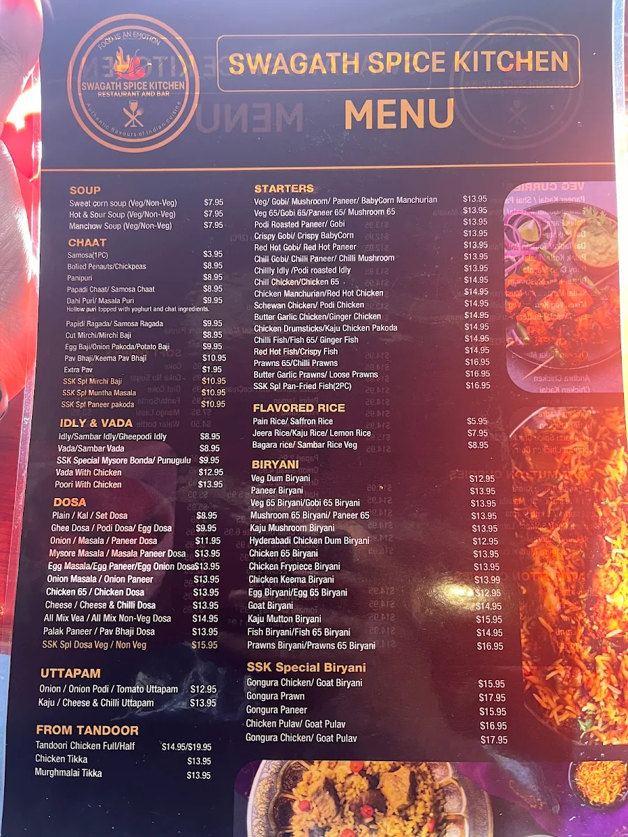 Menu, Swagath Spice Kitchen coburg