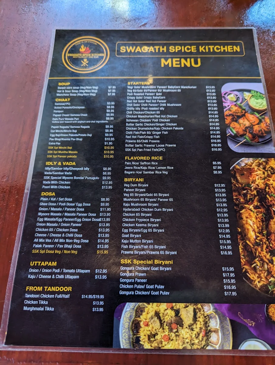 Menu, Swagath Spice Kitchen coburg