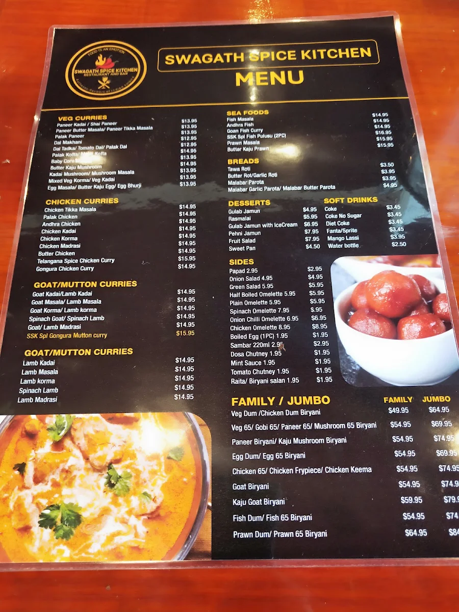 Menu, Swagath Spice Kitchen coburg