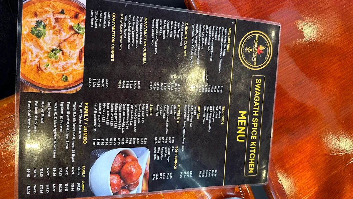 Menu, Swagath Spice Kitchen coburg