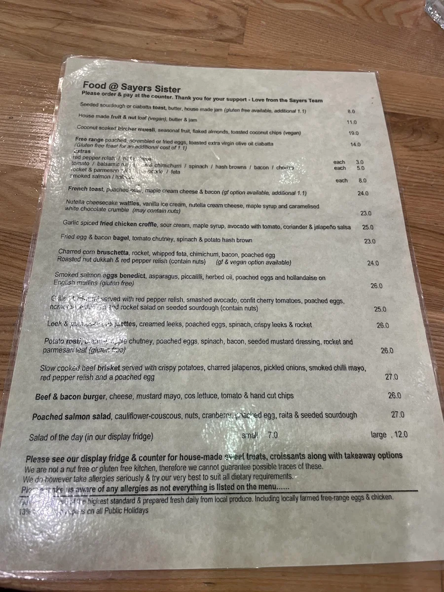 Menu, Sayers Sister