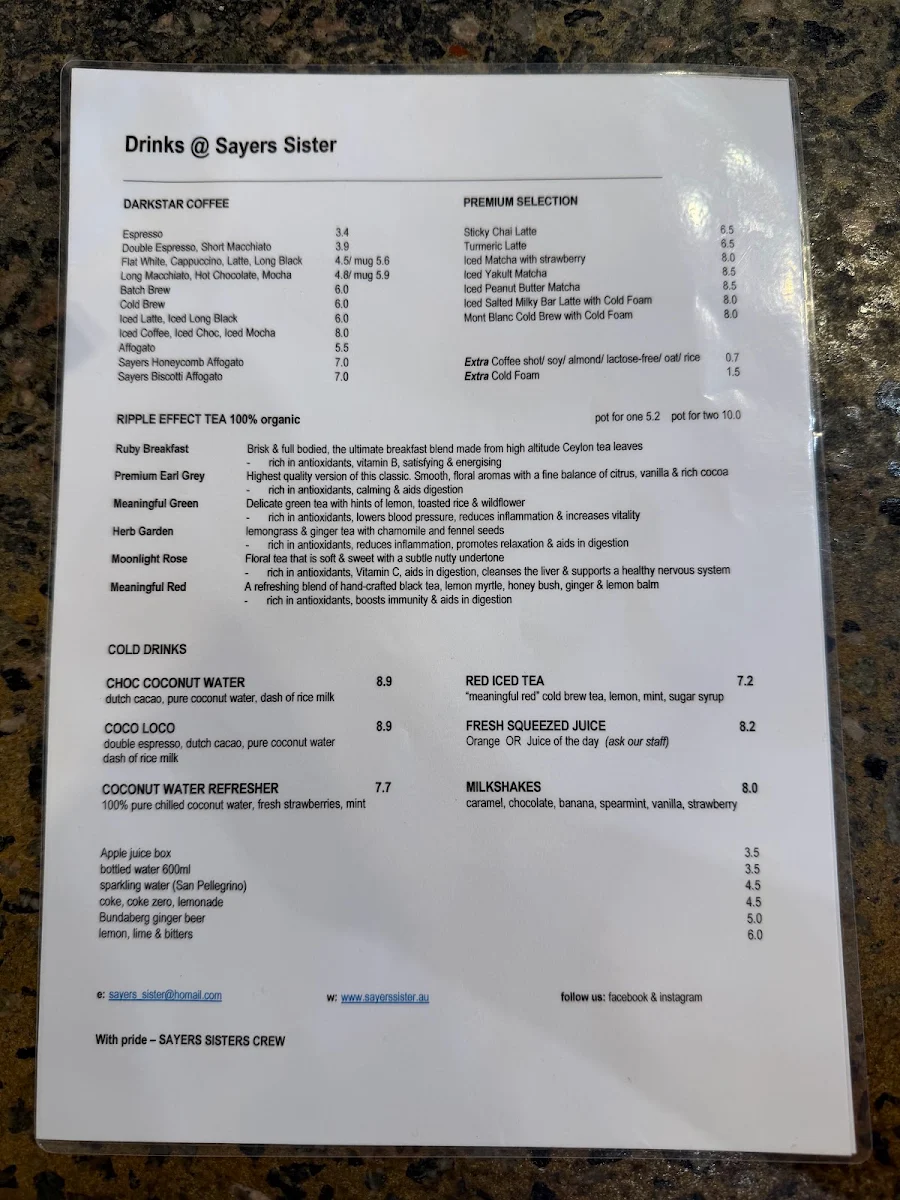 Menu, Sayers Sister