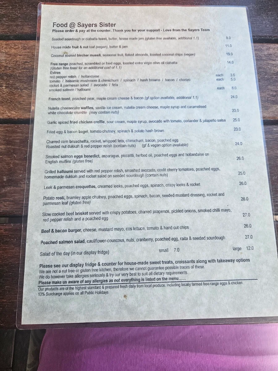 Menu, Sayers Sister