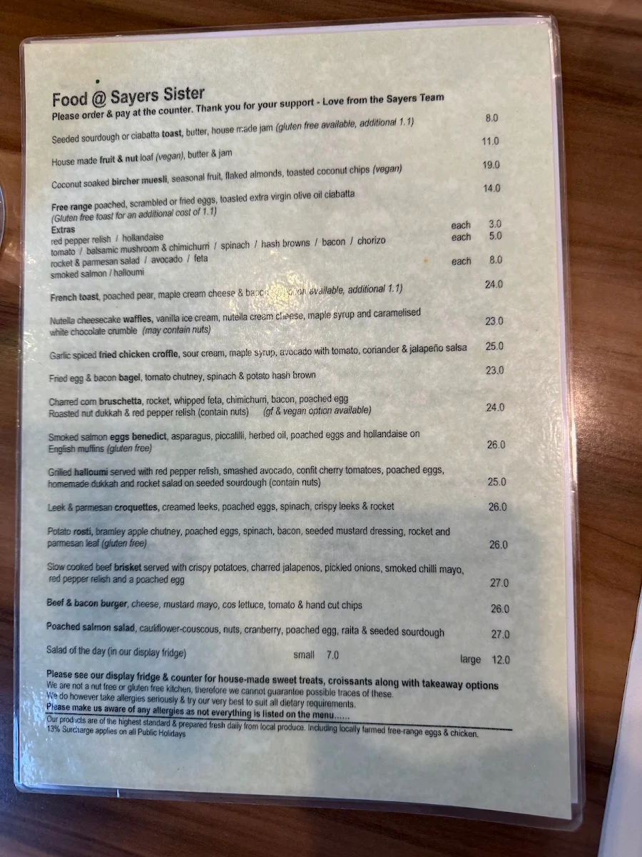 Menu, Sayers Sister