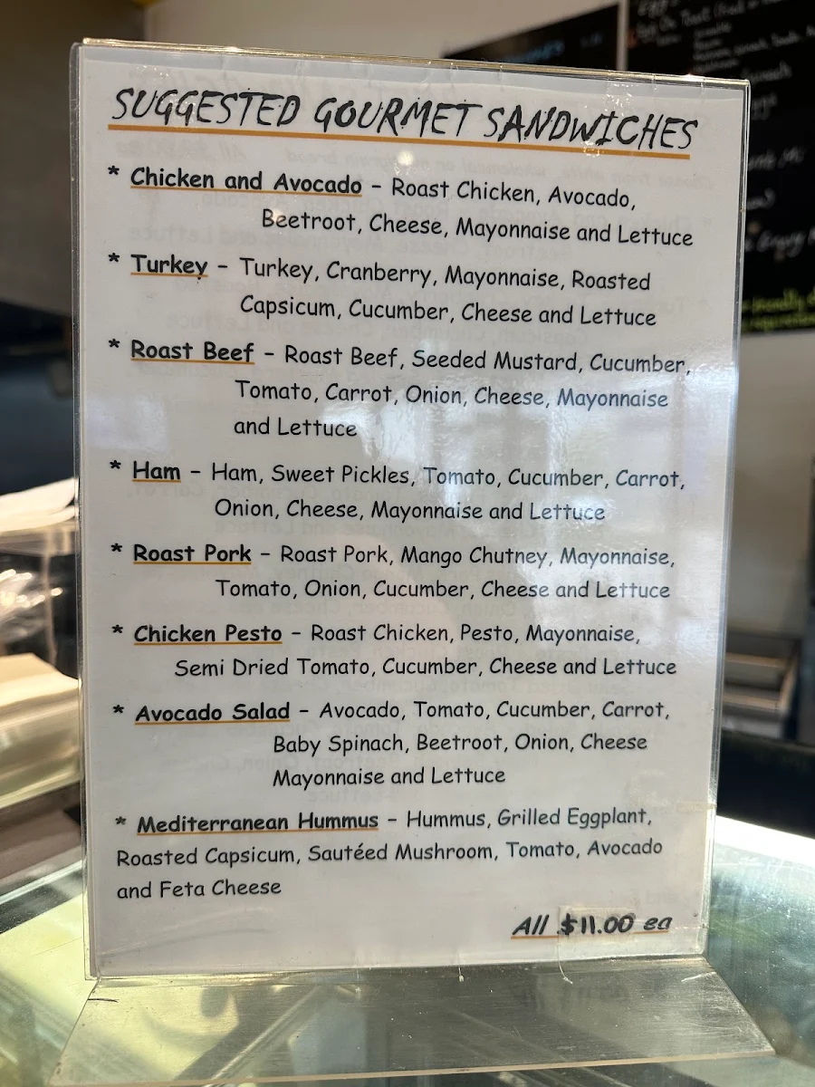 Menu, Cook Rd Café