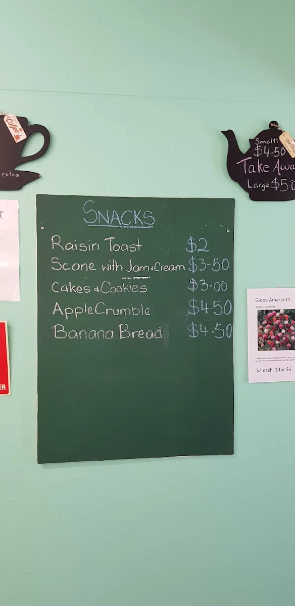 Menu, Kookaburra Cafe