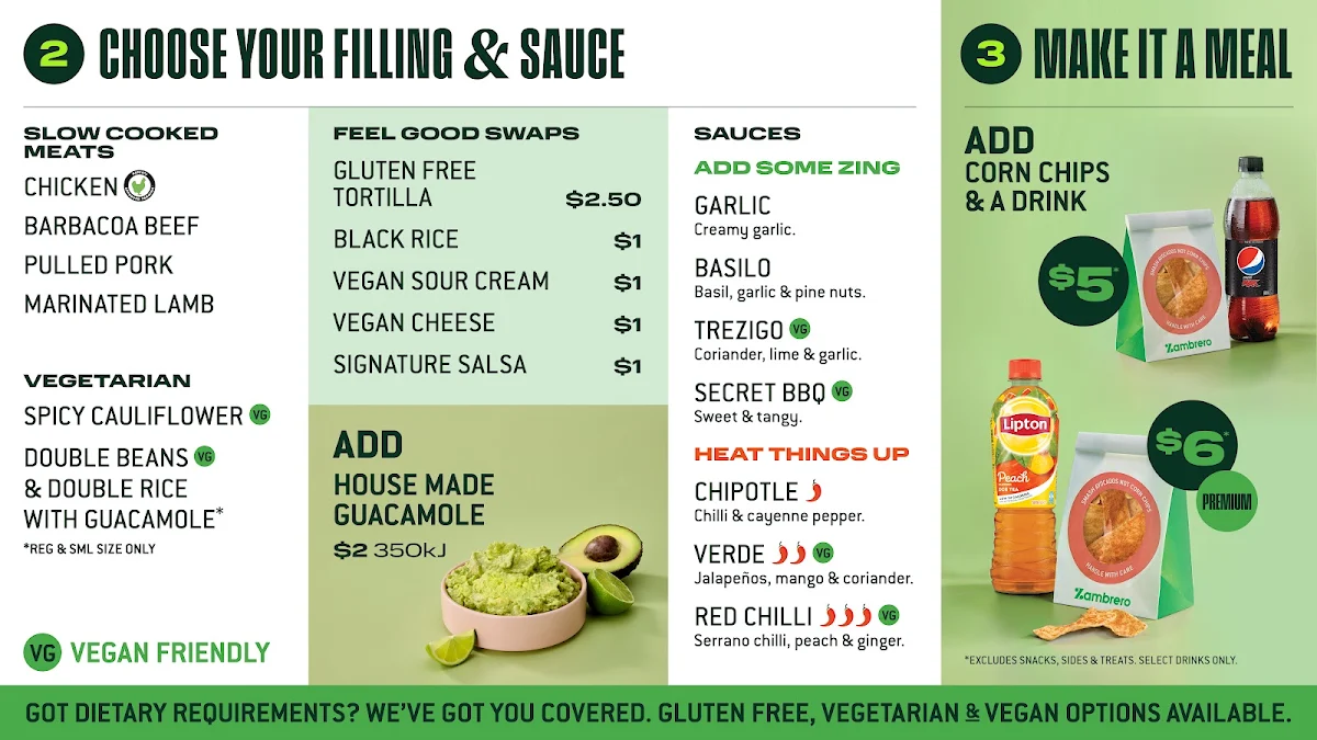 Menu, Zambrero Ascot