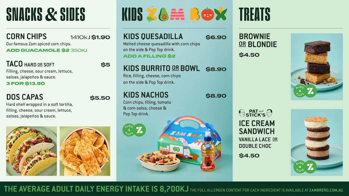 Menu, Zambrero Ascot