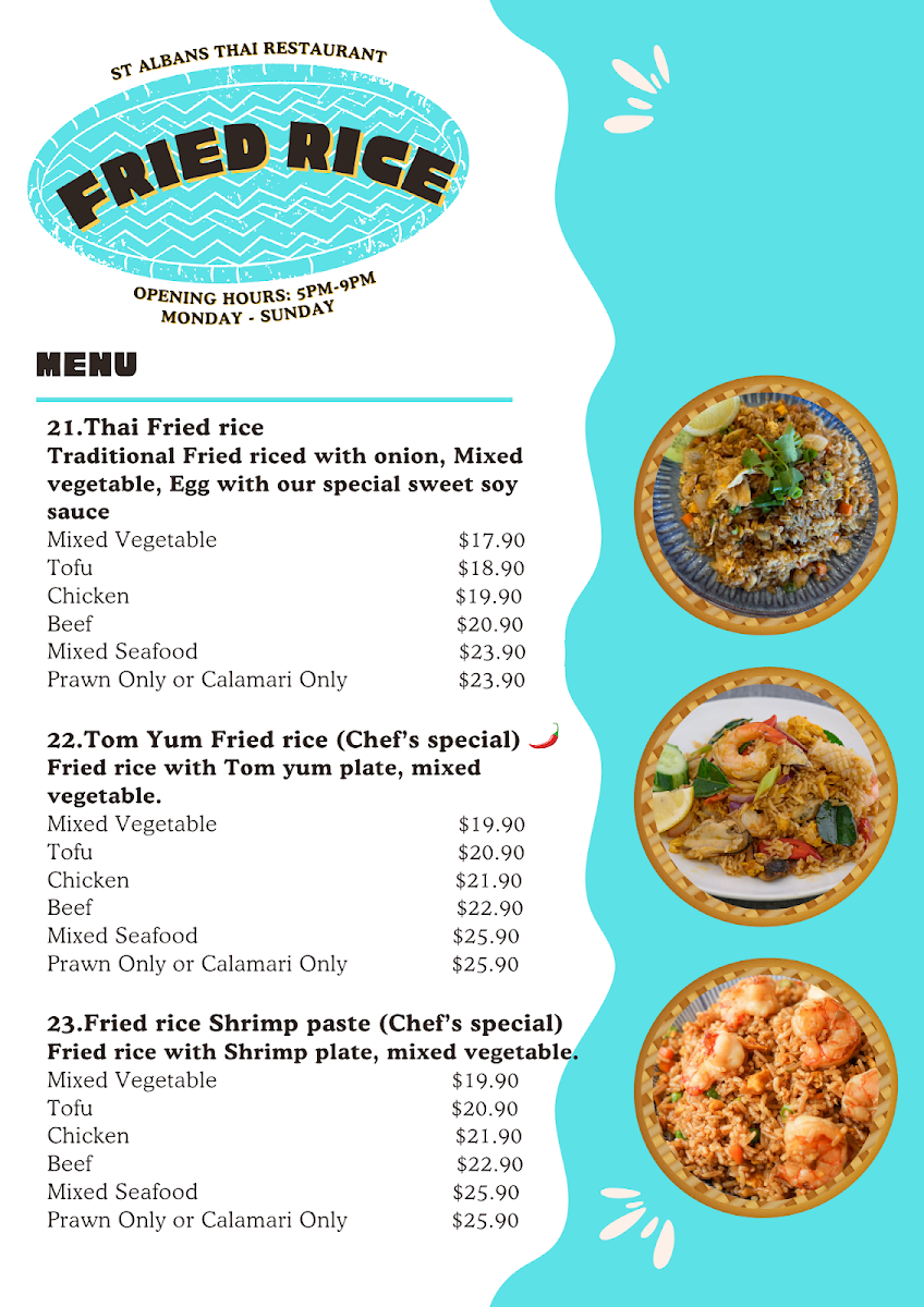 Menu, St Albans Thai Restaurant