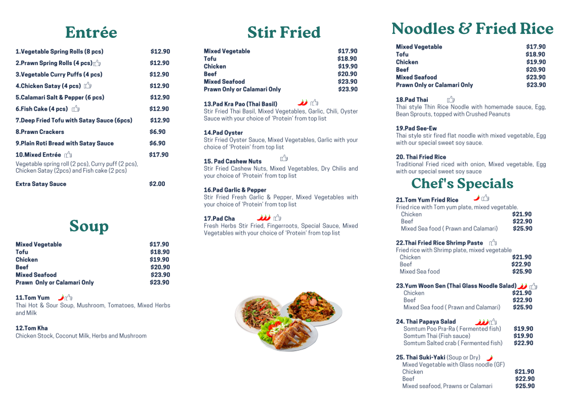 Menu, St Albans Thai Restaurant