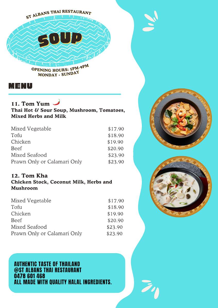 Menu, St Albans Thai Restaurant