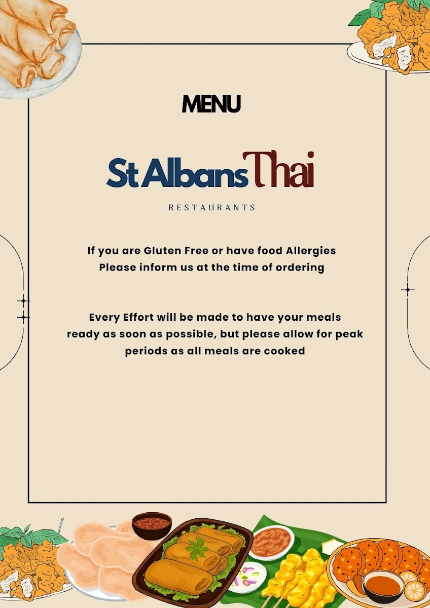 Menu, St Albans Thai Restaurant