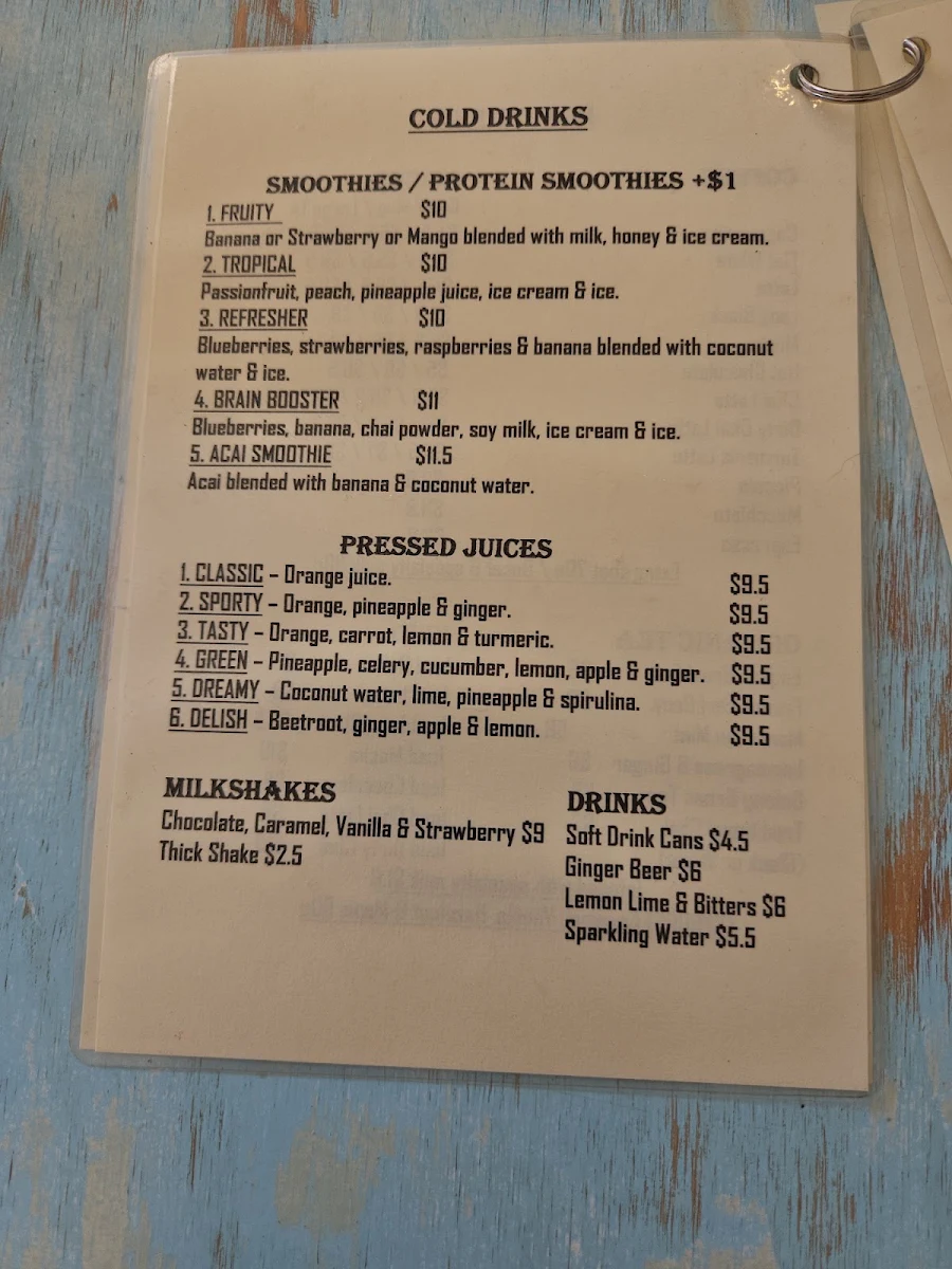 Menu, Plantation House Cafe