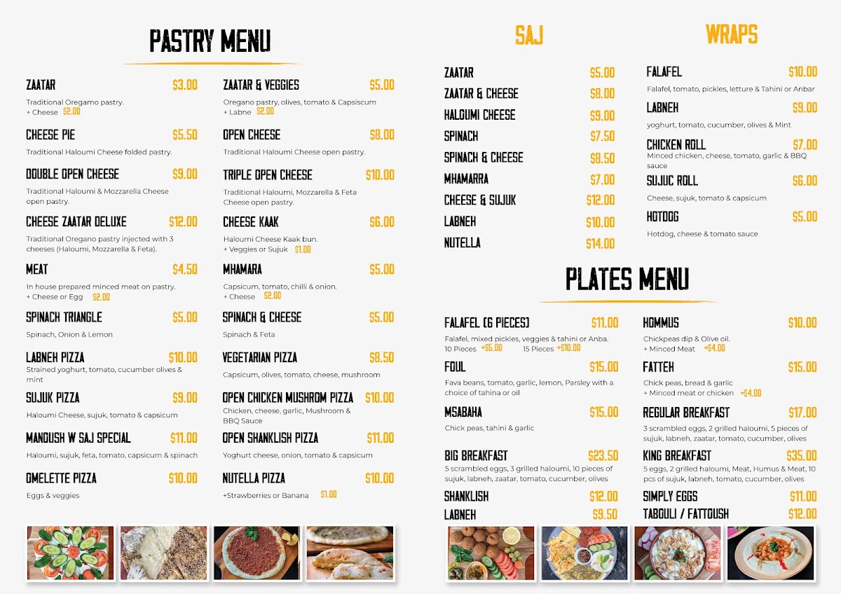 Menu, Manoush w Saj