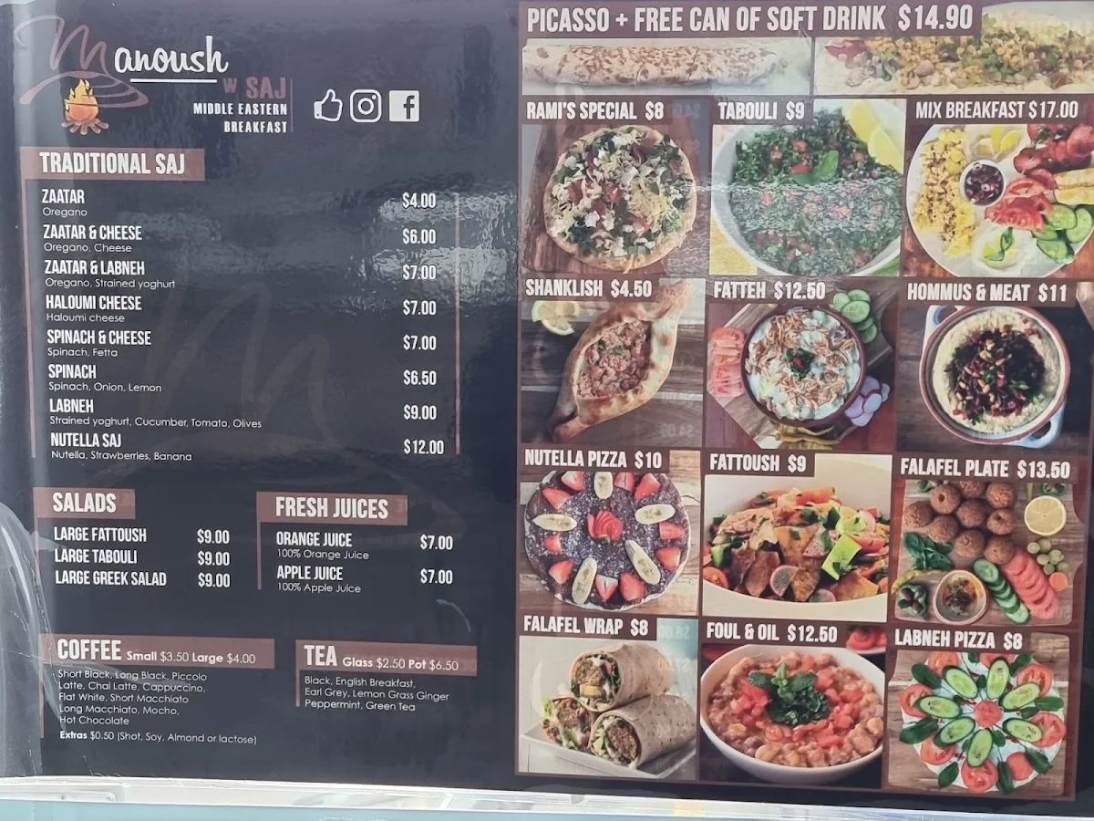 Menu, Manoush w Saj