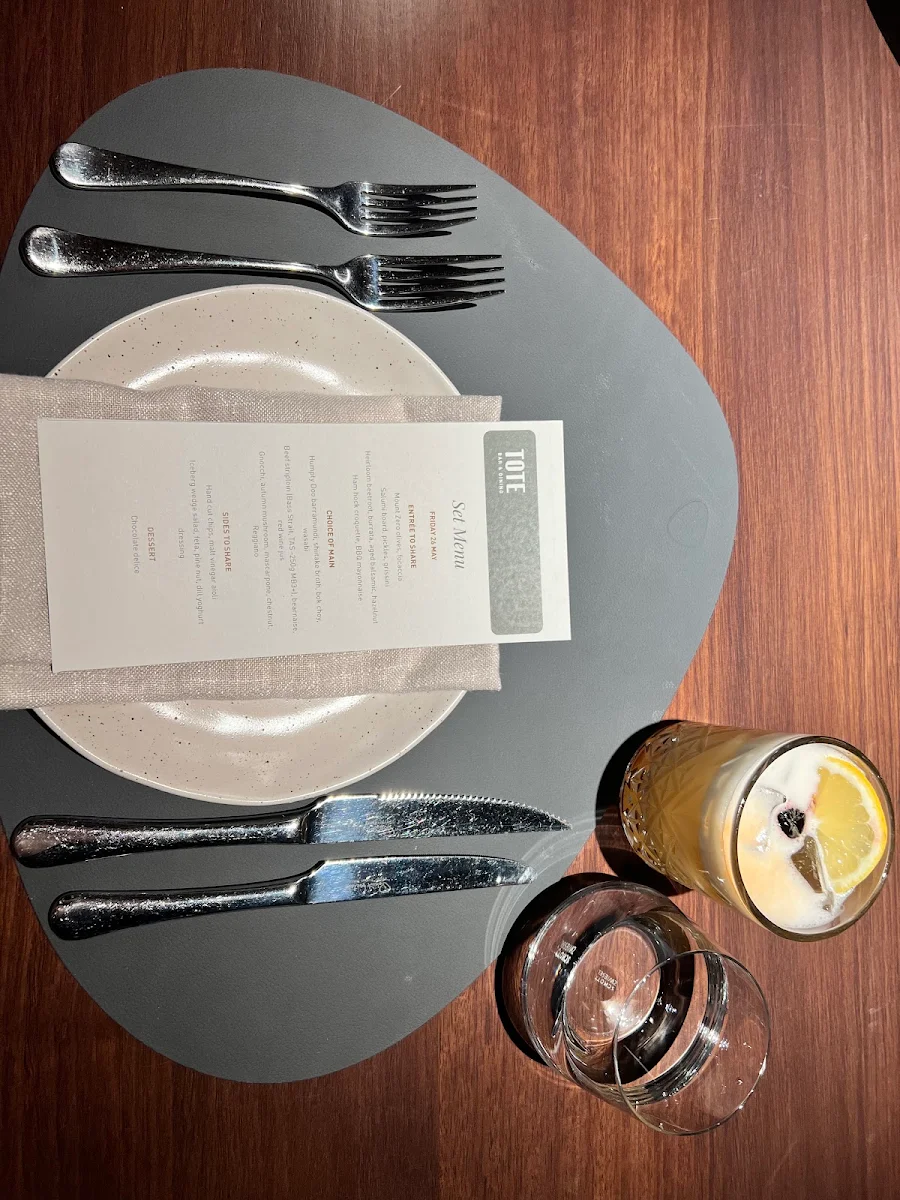 Menu, TOTE Bar & Dining