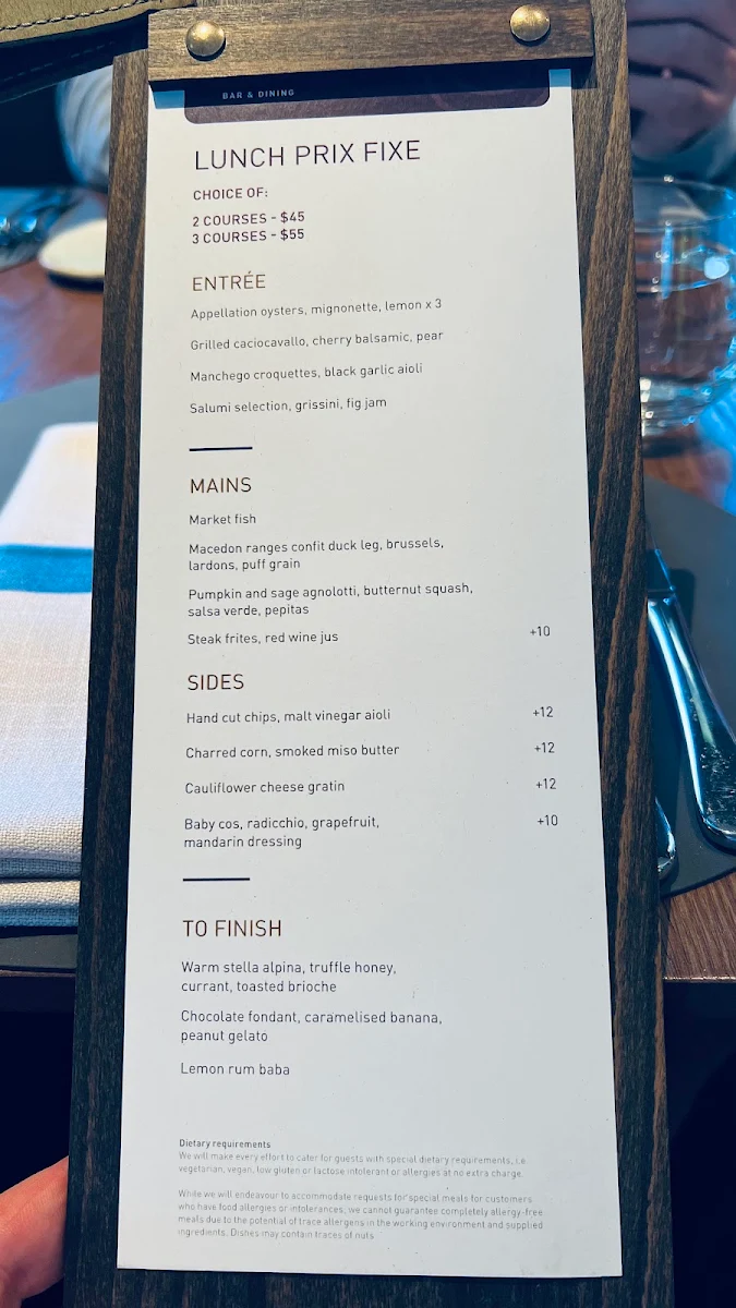 Menu, TOTE Bar & Dining