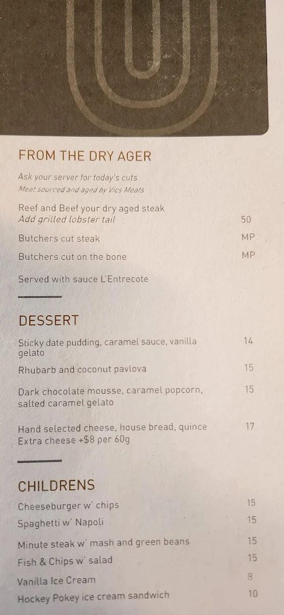 Menu, TOTE Bar & Dining