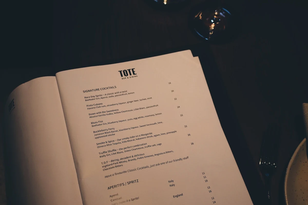 Menu, TOTE Bar & Dining
