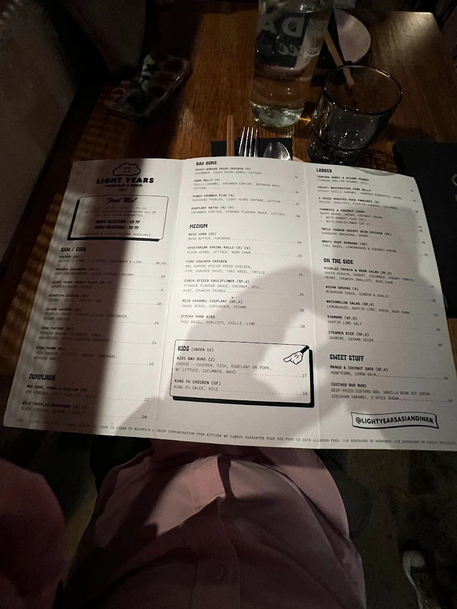 Menu, Light Years - Noosa
