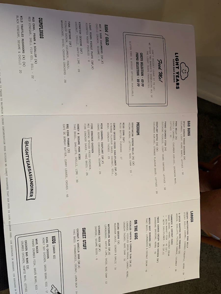Menu, Light Years - Noosa